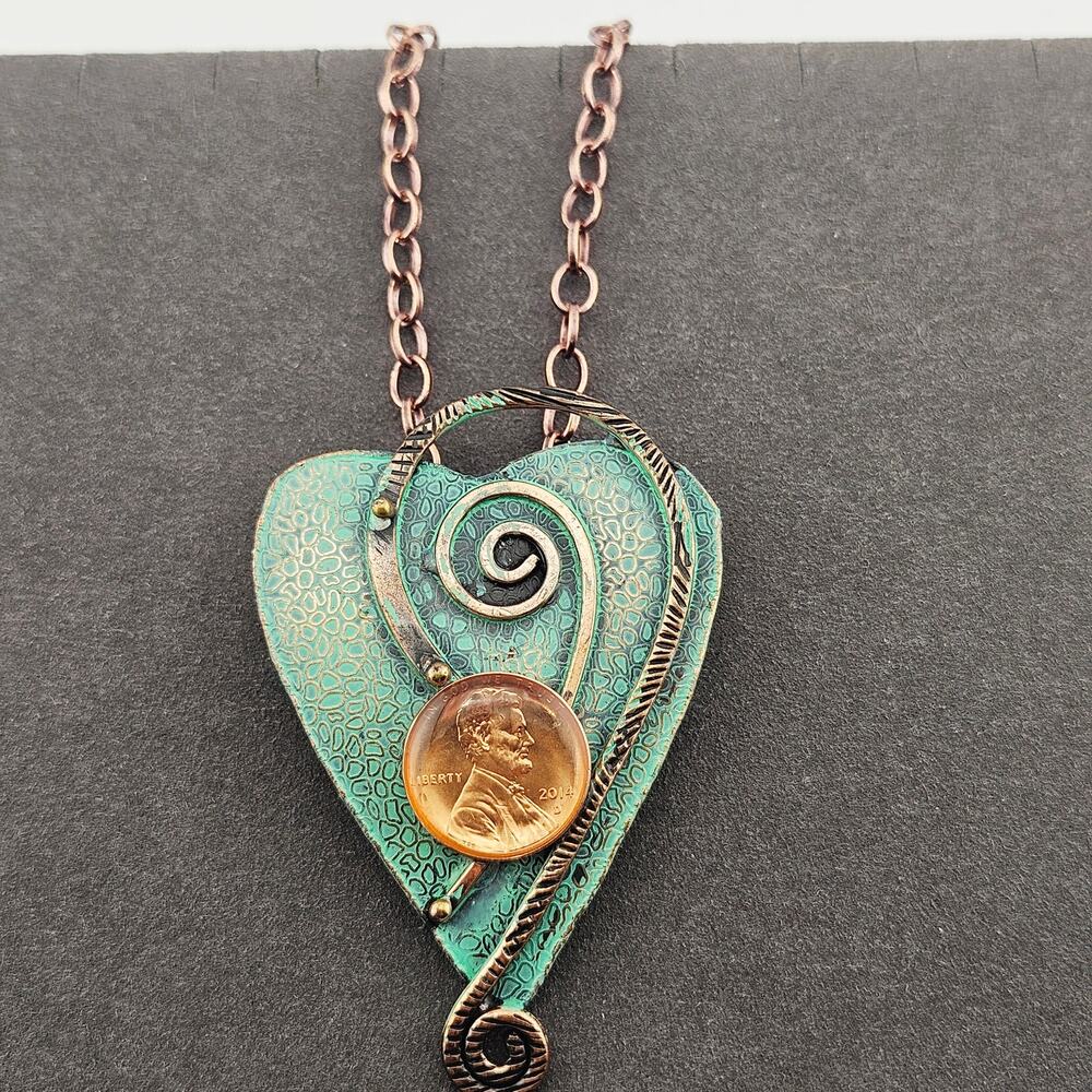 Bronze Tone Necklace Artesian Wire Wrap Heart Pendant Necklace Ren Faire Fairy